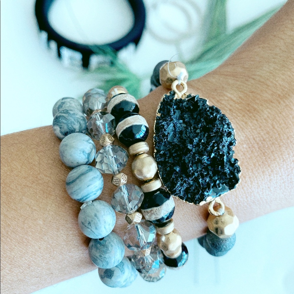 DRUZY STONE BEADED STRETCH BRACELET SET - Picture 1 of 3